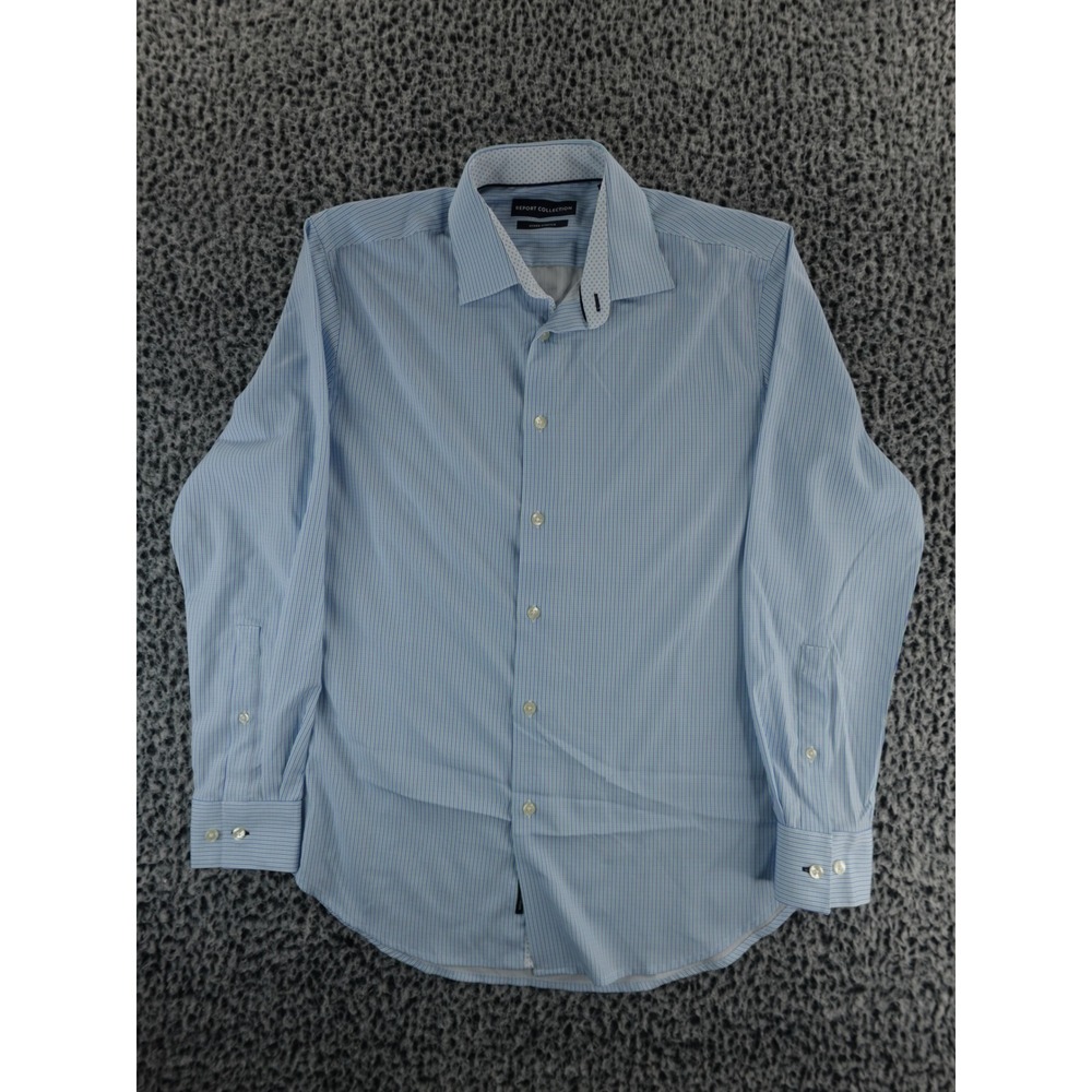 Report Collection Hyper Stretch Light Blue Pinstripe Slim Fit Dress Shirt Men M‎